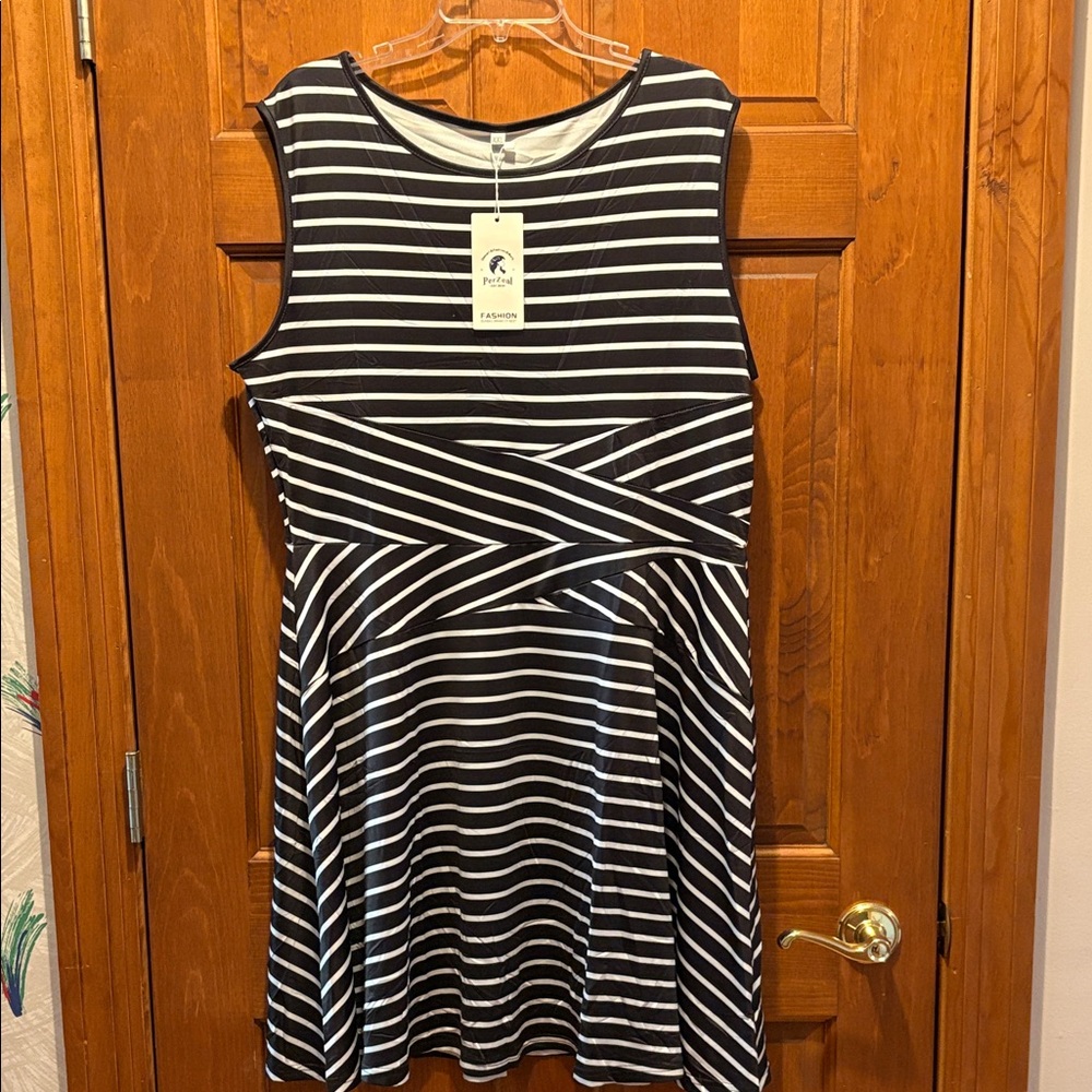 Sleeveless Black & White Striped Fit-and-Flare Dress